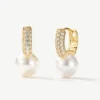 Pearl Pavé Huggie Hoop Earrings