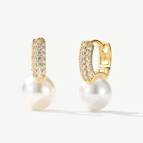 Pearl Pavé Huggie Hoop Earrings