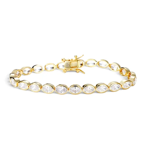 Classic gold tennis bracelet set with oval-cut gemstones