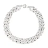 Silver cuban link bracelet paved with sparkling white cubic zirconia stones