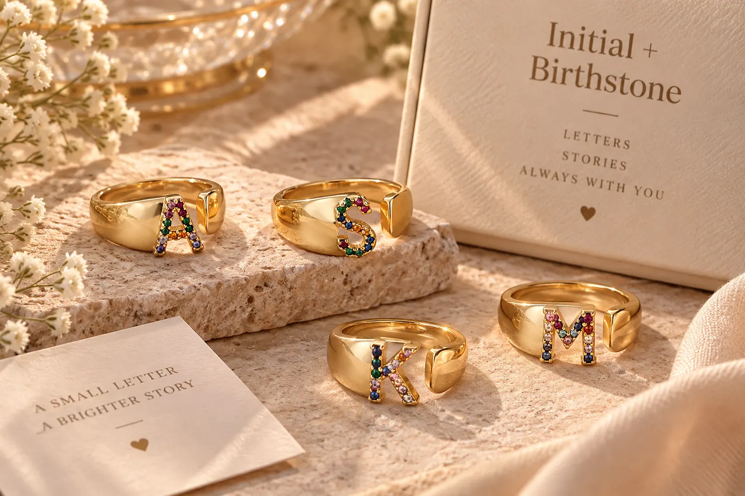 initial birthstone rings