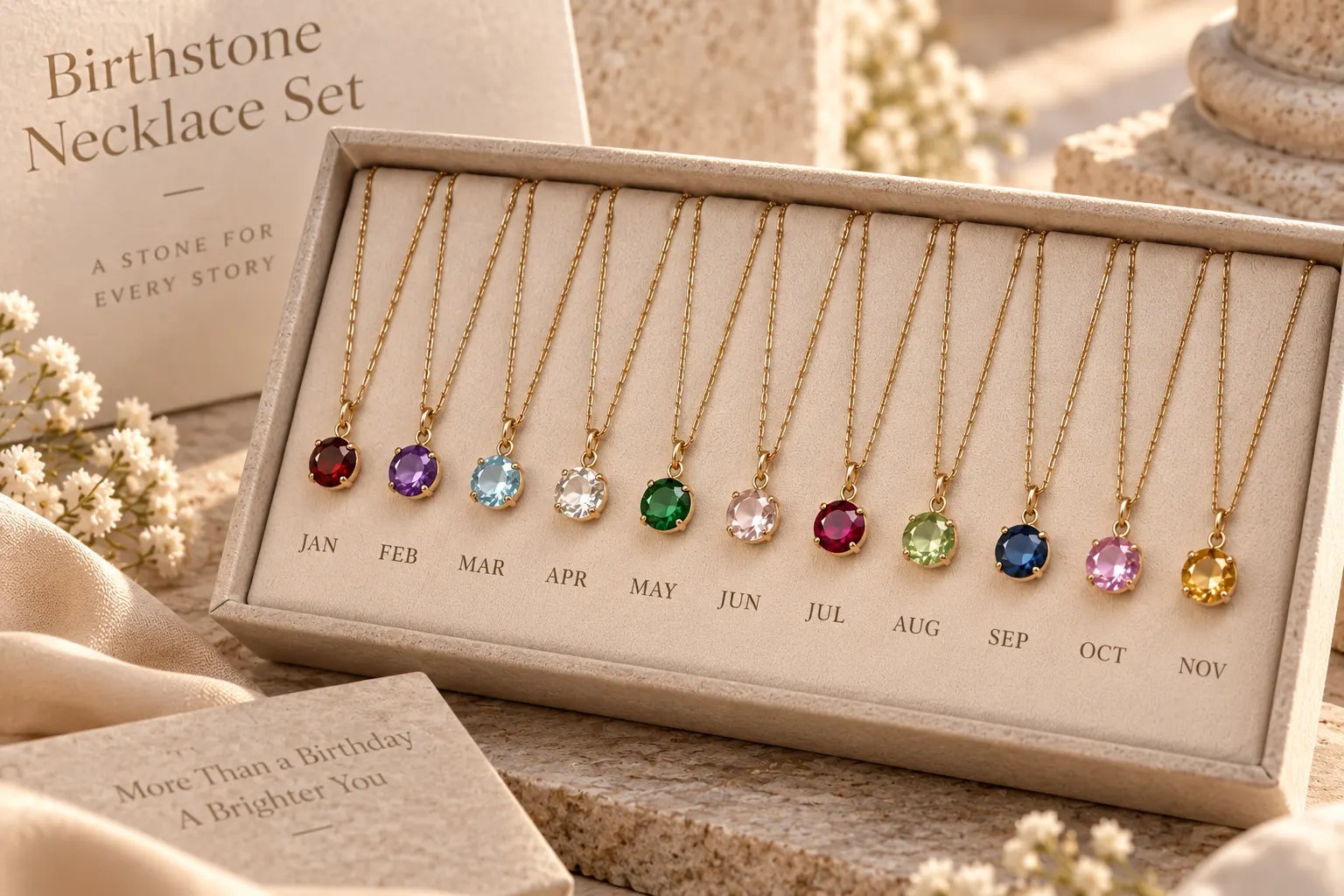 birthstone necklace jewelry set